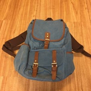 Blue Drawstring Canvas Backpack